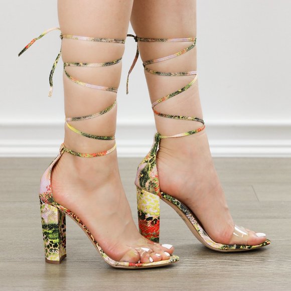 Shoes - Leopard & Snake Laced-up Leg Tie. Clear Toe Band